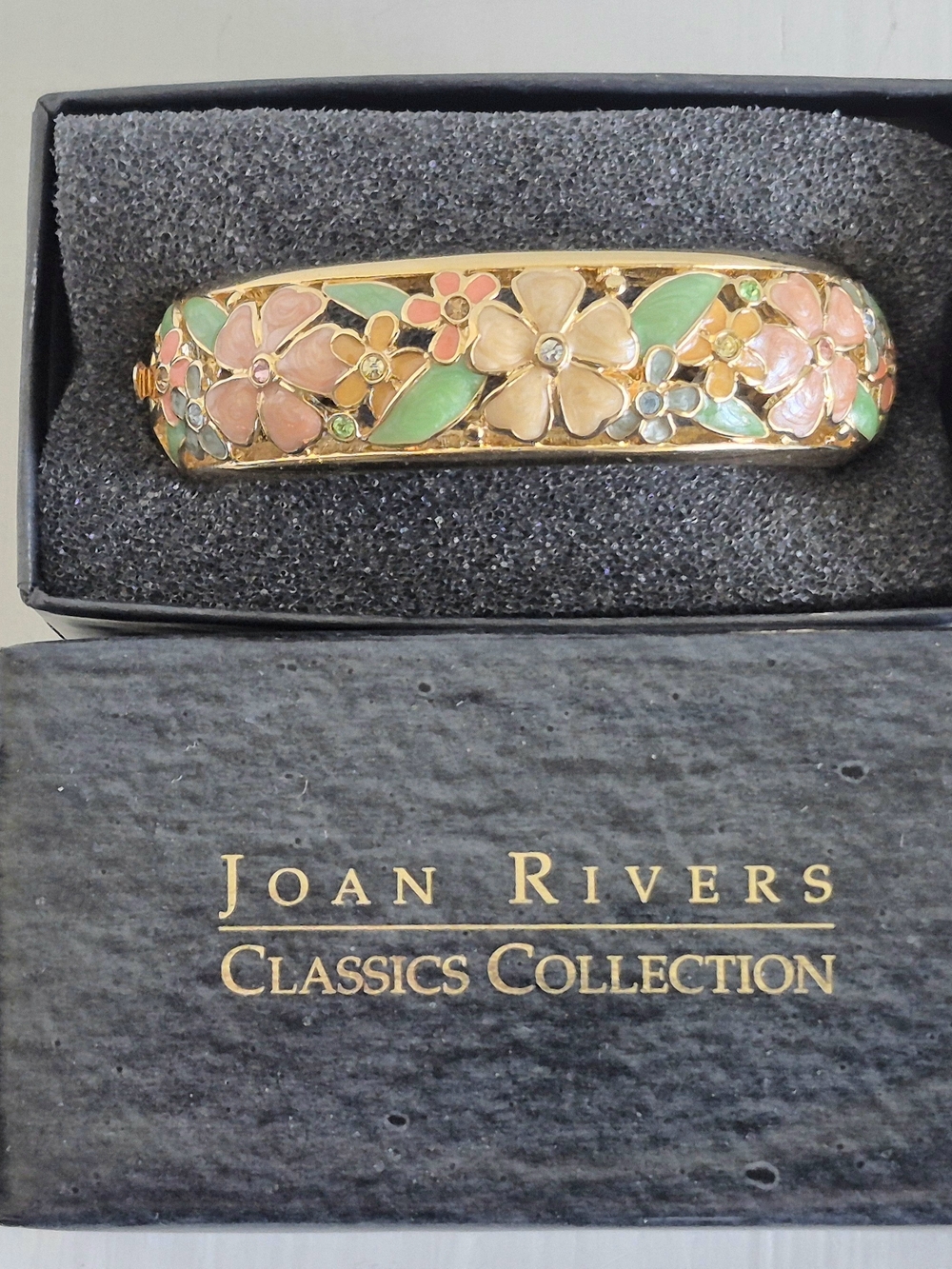 Joan Rivers Classics Collection Floral Design Multicolor Gold Tone Hinged Bangle
